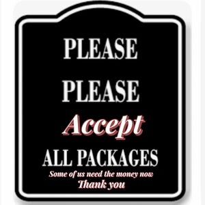 Black and White Accept Packages Sign
